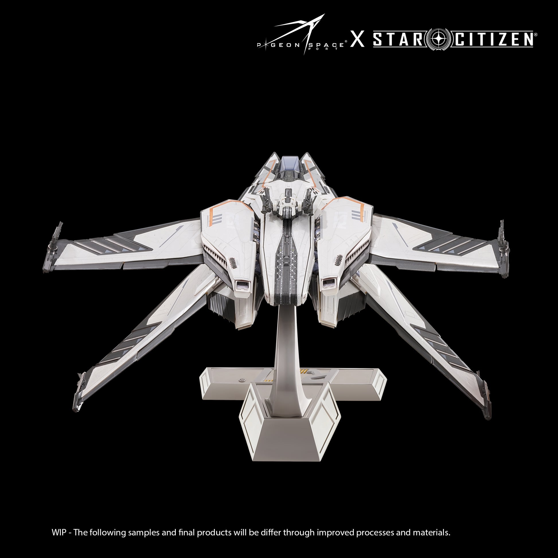 Front view of Star Citizen Scorpius ship model in Avalanche Paint, X-shaped wing configuration