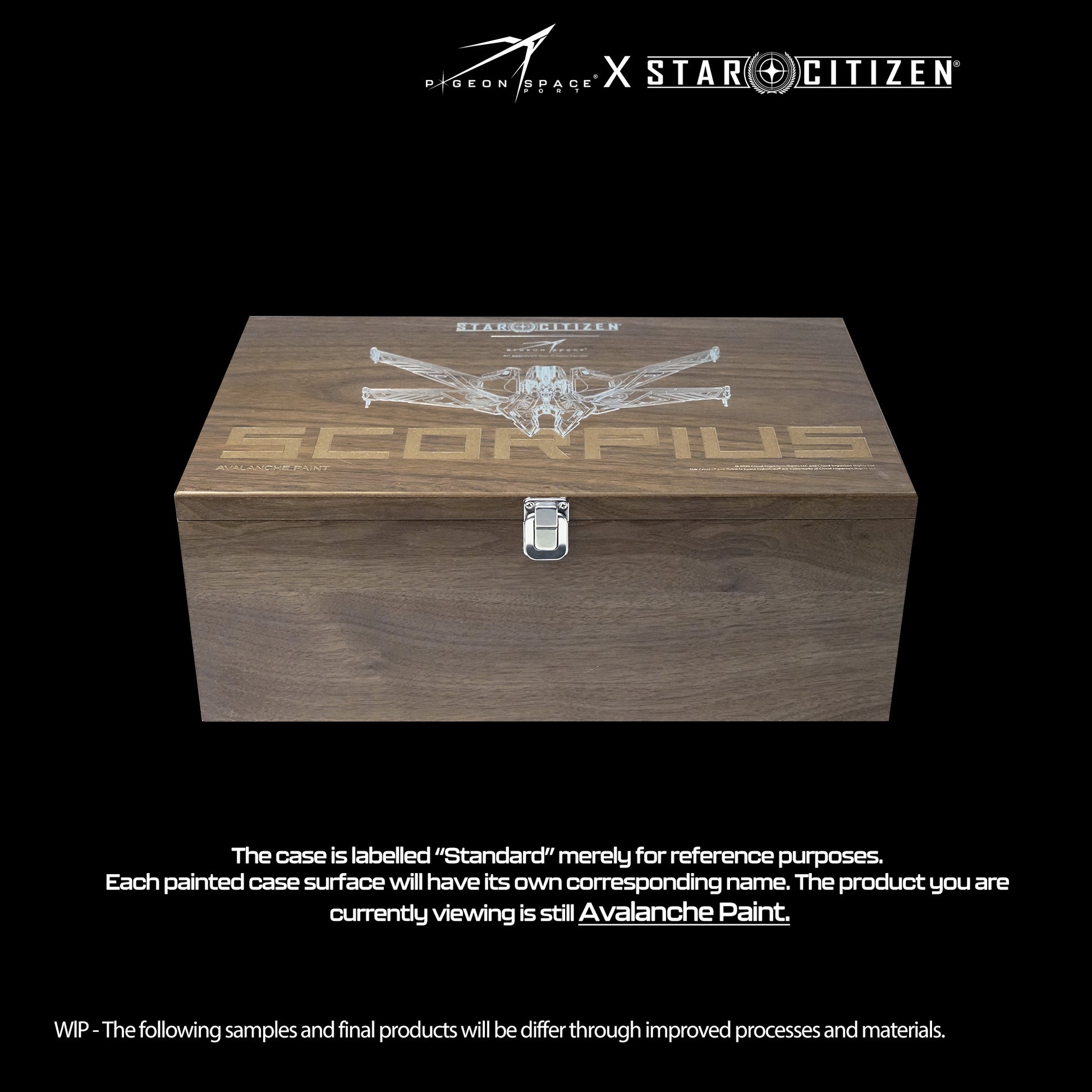 Premium wooden inner packaging box for the Pigeon Spaceport Star Citizen Scorpius Avalanche Paint ship model