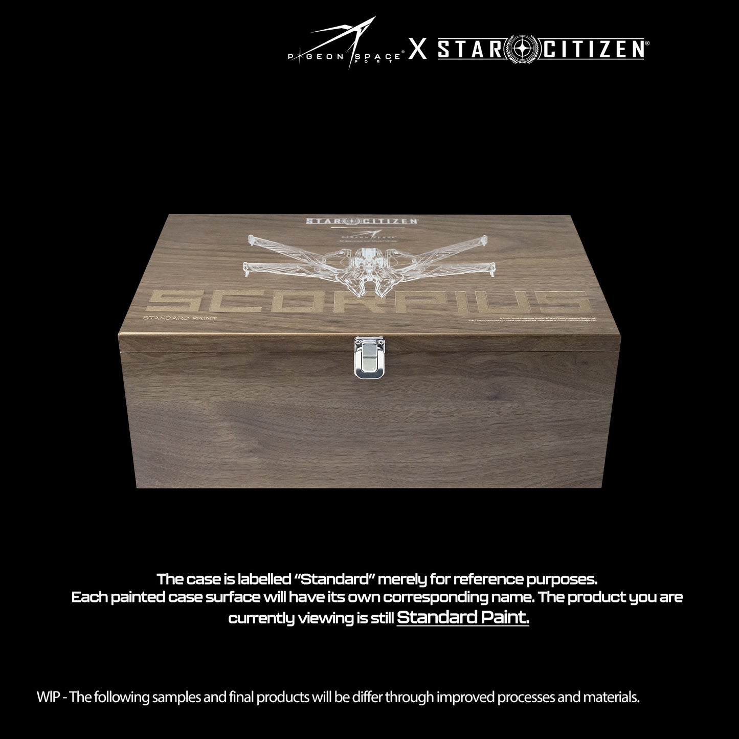 Premium wooden inner packaging box for the Pigeon Spaceport Star Citizen Scorpius Standard Paint ship model