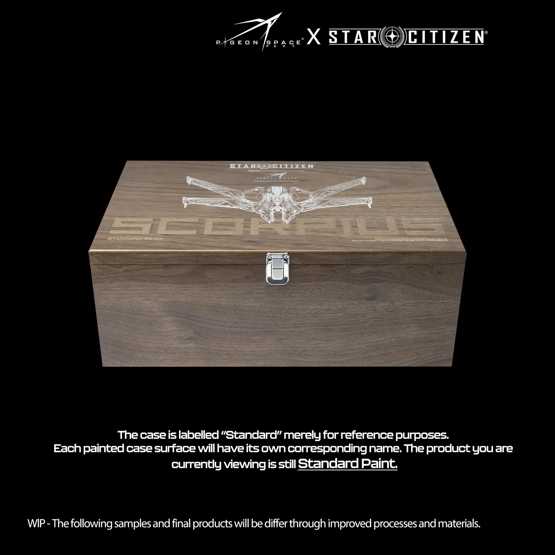 Premium wooden inner packaging box for the Pigeon Spaceport Star Citizen Scorpius Standard Paint ship model