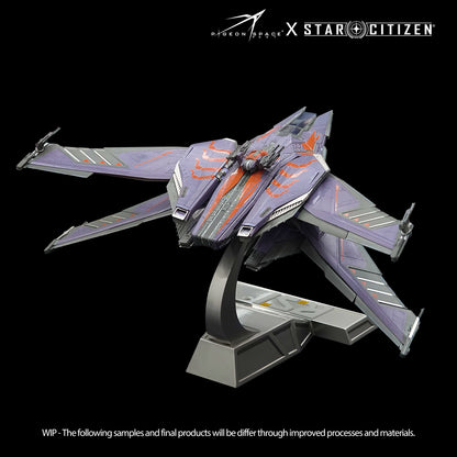 Back view of the Star Citizen RSI Scorpius ship model Standard Paint in flying mold on the metal base
