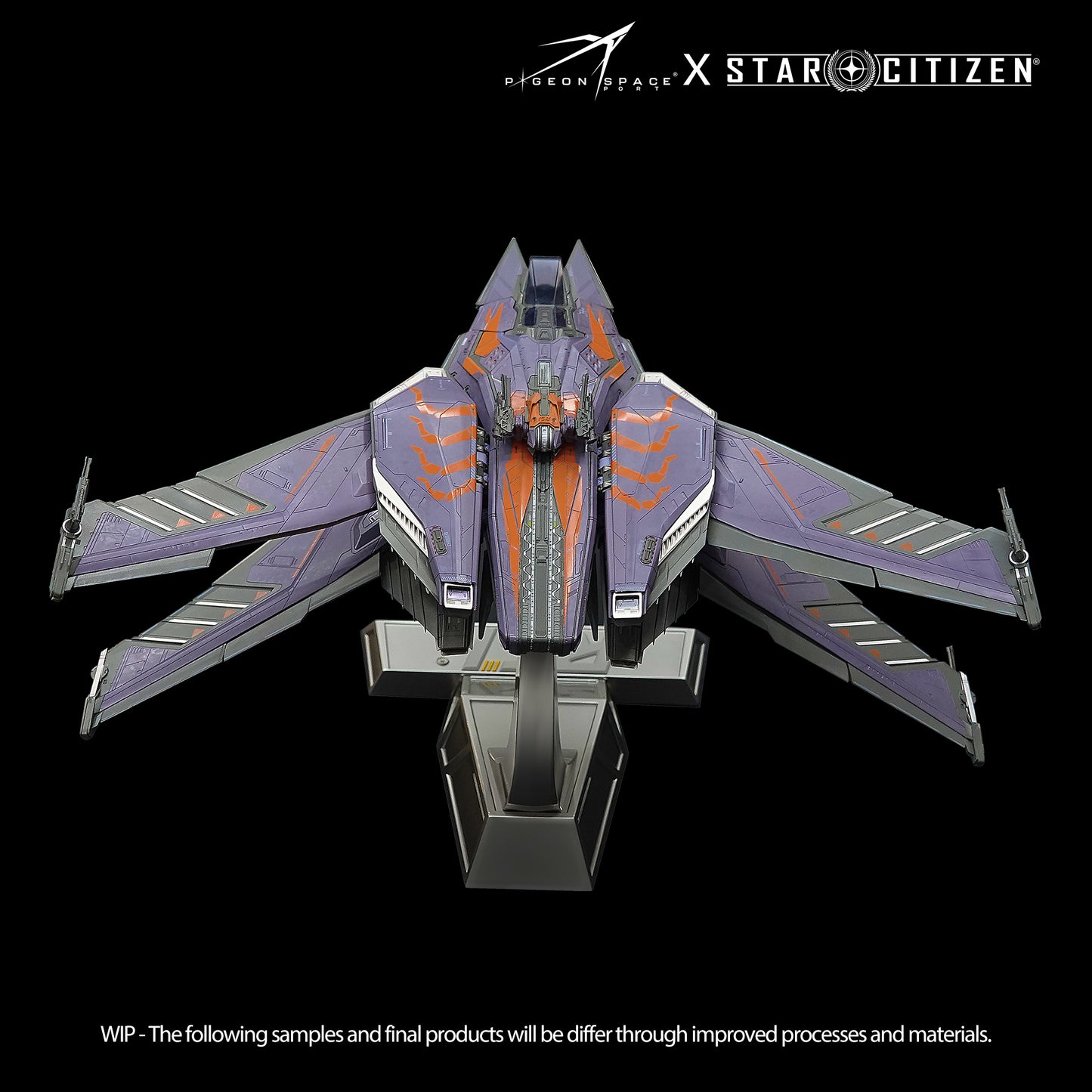 Front view of Star Citizen Scorpius ship model in Stinger Paint, X-shaped wing configuration