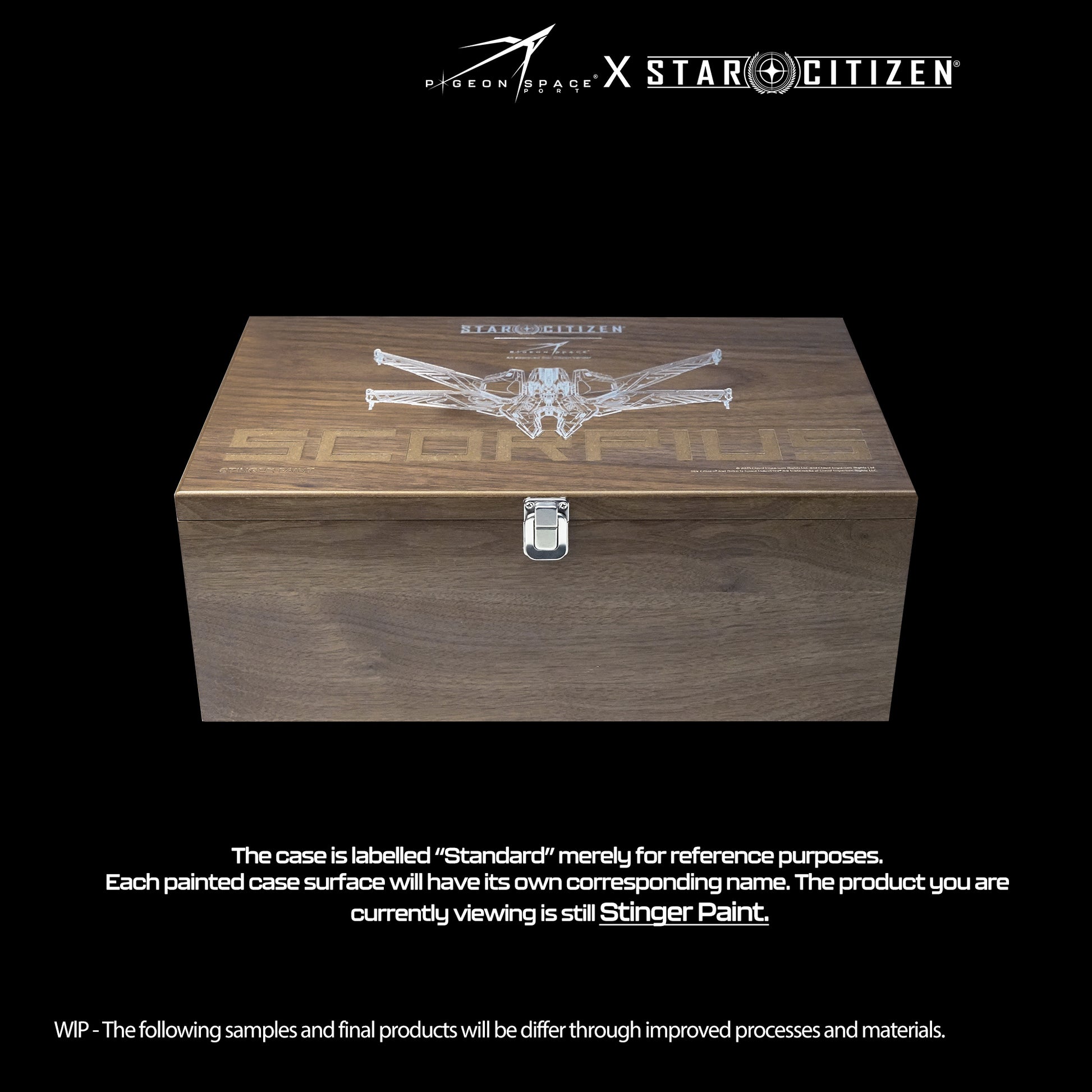 Premium wooden inner packaging box for the Pigeon Spaceport Star Citizen Scorpius Stinger Paint ship model